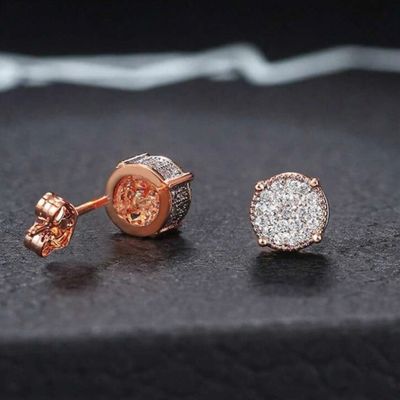 Rose Gold Cubic Zirconia Stud Earrings - Picture 4 of 5